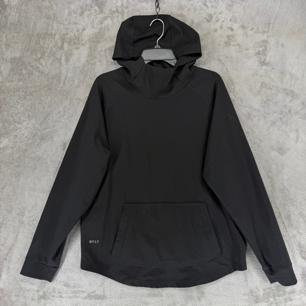 BYLT Premium Drop Cut Pullover Hoodie Mens Medium Black Scuba Hood PDC_POV_BLK_M